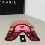 Chanel Coco Neige Collection Colorful Striped Knit Ear-Flap Hat with Double C Logo - Warm Winter Trapper Hat - Image 3
