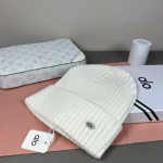 Alo Yoga Notable Ribbed Knit Beanie, Multi-Color Options with Metallic Logo Detail, Unisex Winter Warm Hat - Image 5
