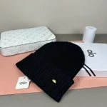 Alo Yoga Notable Ribbed Knit Beanie, Multi-Color Options with Metallic Logo Detail, Unisex Winter Warm Hat - Image 8