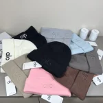 Alo Yoga Tonal Logo Embroidered Ribbed Knit Beanie, Unisex Winter Warm Hat, Multi-Color Options