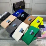 Prada Red and Black Label 70% Wool 30% Rabbit Hair Blend Ribbed Knit Beanie, Unisex , Multi-Color Options - Image 2
