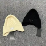 Prada Enamel Metal Triangle Logo Ribbed Knit Beanie with Ear Flaps, 70% Wool Winter Warm Hat, Unisex - Image 12