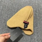Prada Enamel Metal Triangle Logo Ribbed Knit Beanie with Ear Flaps, 70% Wool Winter Warm Hat, Unisex - Image 6