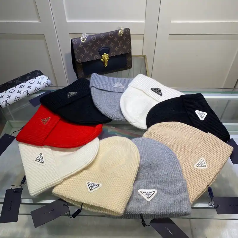 wsxc1790263850561_0 Prada Triangle Logo 70%Wool & 30%Rabbit Hair Blend Beanie - Image 1