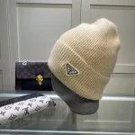 Prada Triangle Logo 70%Wool & 30%Rabbit Hair Blend Beanie - Image 4
