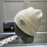 Prada Triangle Logo 70%Wool & 30%Rabbit Hair Blend Beanie - Image 3
