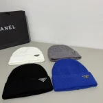 Prada Metal Triangle Logo Ribbed Knit Beanie - Image 2