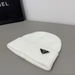 Prada Metal Triangle Logo Ribbed Knit Beanie - Image 8