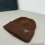 Prada Metal Triangle Logo Ribbed Knit Beanie - Image 5