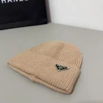 Prada Metal Triangle Logo Ribbed Knit Beanie - Image 4