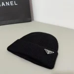 Prada Metal Triangle Logo Ribbed Knit Beanie - Image 3