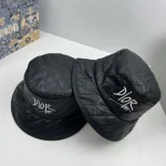 Dior Black Quilted Leather Bucket Hat/Beret with Signature Embroidered Logo, Unisex Autumn/Winter Fashion Hat Accessory