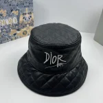 Dior Black Quilted Leather Bucket Hat/Beret with Signature Embroidered Logo, Unisex Autumn/Winter Fashion Hat Accessory - Image 2