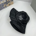 Dior Black Quilted Leather Bucket Hat/Beret with Signature Embroidered Logo, Unisex Autumn/Winter Fashion Hat Accessory - Image 3