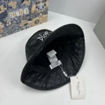 Dior Black Quilted Leather Bucket Hat/Beret with Signature Embroidered Logo, Unisex Autumn/Winter Fashion Hat Accessory - Image 4