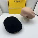 Fendi Classic Metal Logo Wool Beret, Black/Camel Vintage Painter Hat, Unisex Autumn/Winter Warm Fashion Hat Accessory
