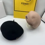 Fendi Classic Metal Logo Wool Beret, Black/Camel Vintage Painter Hat, Unisex Autumn/Winter Warm Fashion Hat Accessory - Image 2