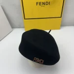 Fendi Classic Metal Logo Wool Beret, Black/Camel Vintage Painter Hat, Unisex Autumn/Winter Warm Fashion Hat Accessory - Image 5