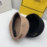 Fendi Classic Metal Logo Wool Beret, Black/Camel Vintage Painter Hat, Unisex Autumn/Winter Warm Fashion Hat Accessory - Image 6