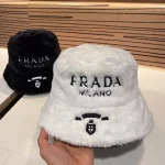 Prada Faux Fur Bucket Hat with Embroidered "PRADA MILANO" Logo, Unisex Autumn/Winter Warm Fashion - Image 2