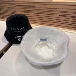 Prada Faux Fur Bucket Hat with Embroidered "PRADA MILANO" Logo, Unisex Autumn/Winter Warm Fashion - Image 4