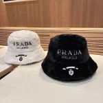 Prada Faux Fur Bucket Hat with Embroidered "PRADA MILANO" Logo, Unisex Autumn/Winter Warm Fashion - Image 7