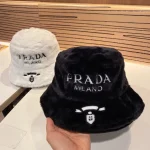 Prada Faux Fur Bucket Hat with Embroidered "PRADA MILANO" Logo, Unisex Autumn/Winter Warm Fashion - Image 6