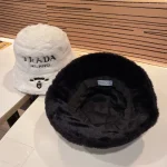 Prada Faux Fur Bucket Hat with Embroidered "PRADA MILANO" Logo, Unisex Autumn/Winter Warm Fashion - Image 5