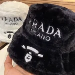 Prada Faux Fur Bucket Hat with Embroidered "PRADA MILANO" Logo, Unisex Autumn/Winter Warm Fashion - Image 8