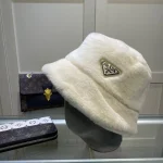 Prada Milano Rabbit Fur Bucket Hat with Triangle Logo,Multiple Colors Available - Image 10