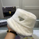 Prada Milano Rabbit Fur Bucket Hat with Triangle Logo,Multiple Colors Available - Image 9