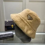 Prada Milano Rabbit Fur Bucket Hat with Triangle Logo,Multiple Colors Available - Image 11