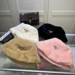 Prada Milano Rabbit Fur Bucket Hat with Triangle Logo,Multiple Colors Available - Image 2