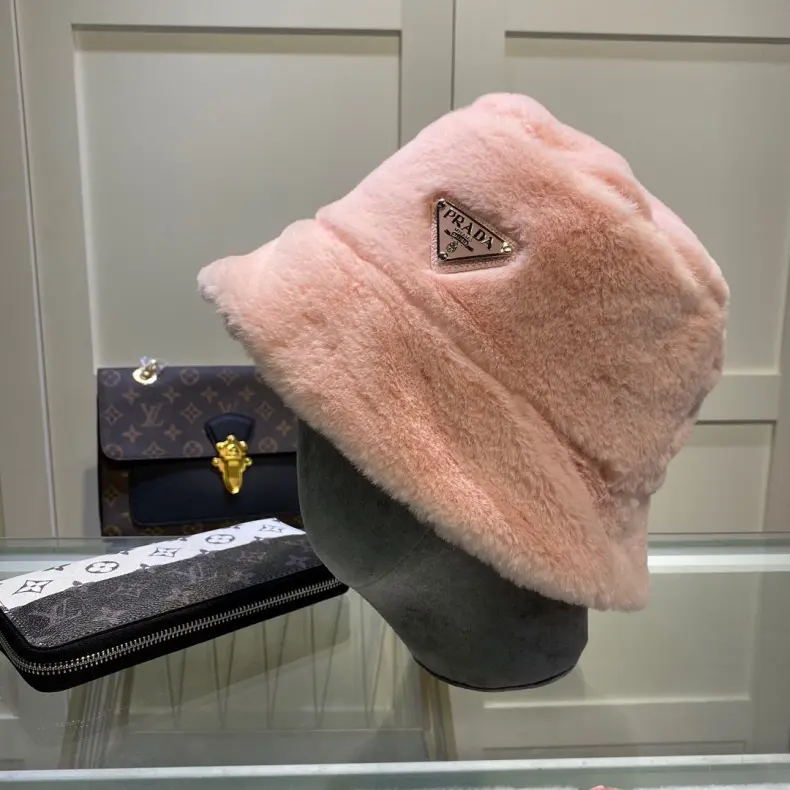 wsxc1790433001246_1 Prada Milano Rabbit Fur Bucket Hat with Triangle Logo,Multiple Colors Available - Image 1