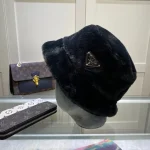 Prada Milano Rabbit Fur Bucket Hat with Triangle Logo,Multiple Colors Available - Image 7
