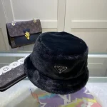 Prada Milano Rabbit Fur Bucket Hat with Triangle Logo,Multiple Colors Available - Image 8