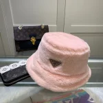 Prada Milano Rabbit Fur Bucket Hat with Triangle Logo,Multiple Colors Available - Image 5