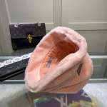 Prada Milano Rabbit Fur Bucket Hat with Triangle Logo,Multiple Colors Available - Image 4