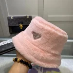 Prada Milano Rabbit Fur Bucket Hat with Triangle Logo,Multiple Colors Available - Image 3