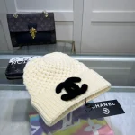 Chanel Knit Beanie:Pineapple stitch chunky knit beanie. 3D raised thick yarn appliqué logo. - Image 7