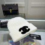Chanel Knit Beanie:Pineapple stitch chunky knit beanie. 3D raised thick yarn appliqué logo. - Image 4