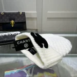 Chanel Knit Beanie:Pineapple stitch chunky knit beanie. 3D raised thick yarn appliqué logo. - Image 2