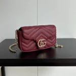 Gucci GG Marmont Burgundy Quilted Chain Shoulder Bag for Women - Vintage Style Double G Logo Crossbody Purse - Image 5