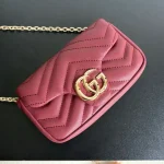 Gucci GG Marmont Burgundy Quilted Chain Shoulder Bag for Women - Vintage Style Double G Logo Crossbody Purse - Image 8