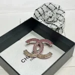 Chanel Double C Gradient Pink Crystal Brooch, Gold tone Metal Pin, Vintage Light Luxury - Image 2