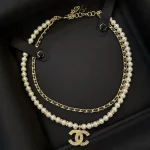 Chanel 25C Leather-Threaded Pearl Double Chain Necklace - Image 3