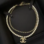 Chanel 25C Leather-Threaded Pearl Double Chain Necklace - Image 4