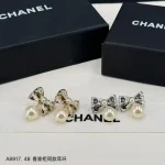 Chanel Bowknot Faux Pearl Earrings (Gold / Silver Tone)