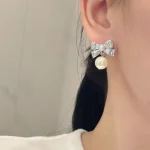Chanel Bowknot Faux Pearl Earrings (Gold / Silver Tone) - Image 6