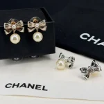 Chanel Bowknot Faux Pearl Earrings (Gold / Silver Tone) - Image 2